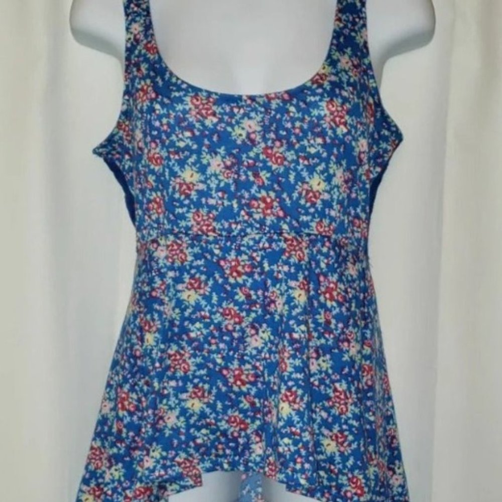 Blue Floral Lace Racerback Top